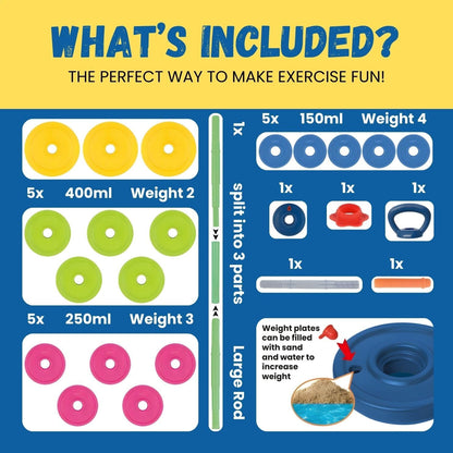 3-in-1 Kids Adjustable Fitness Set – Dumbbell, Barbell & Kettlebell Toy Gym | Fun Beginner Workout Kit for Children Ages 3-8