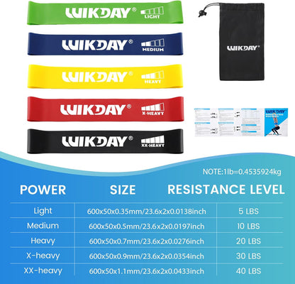 Kids + Family Resistance Band Set (5-Pack, 12” x 2”)