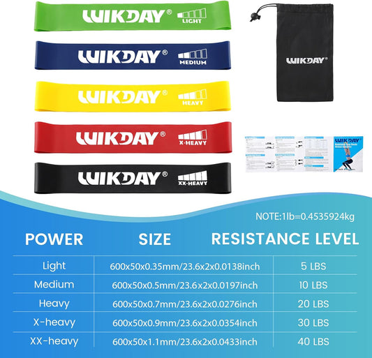 Kids + Family Resistance Band Set (5-Pack, 12” x 2”)