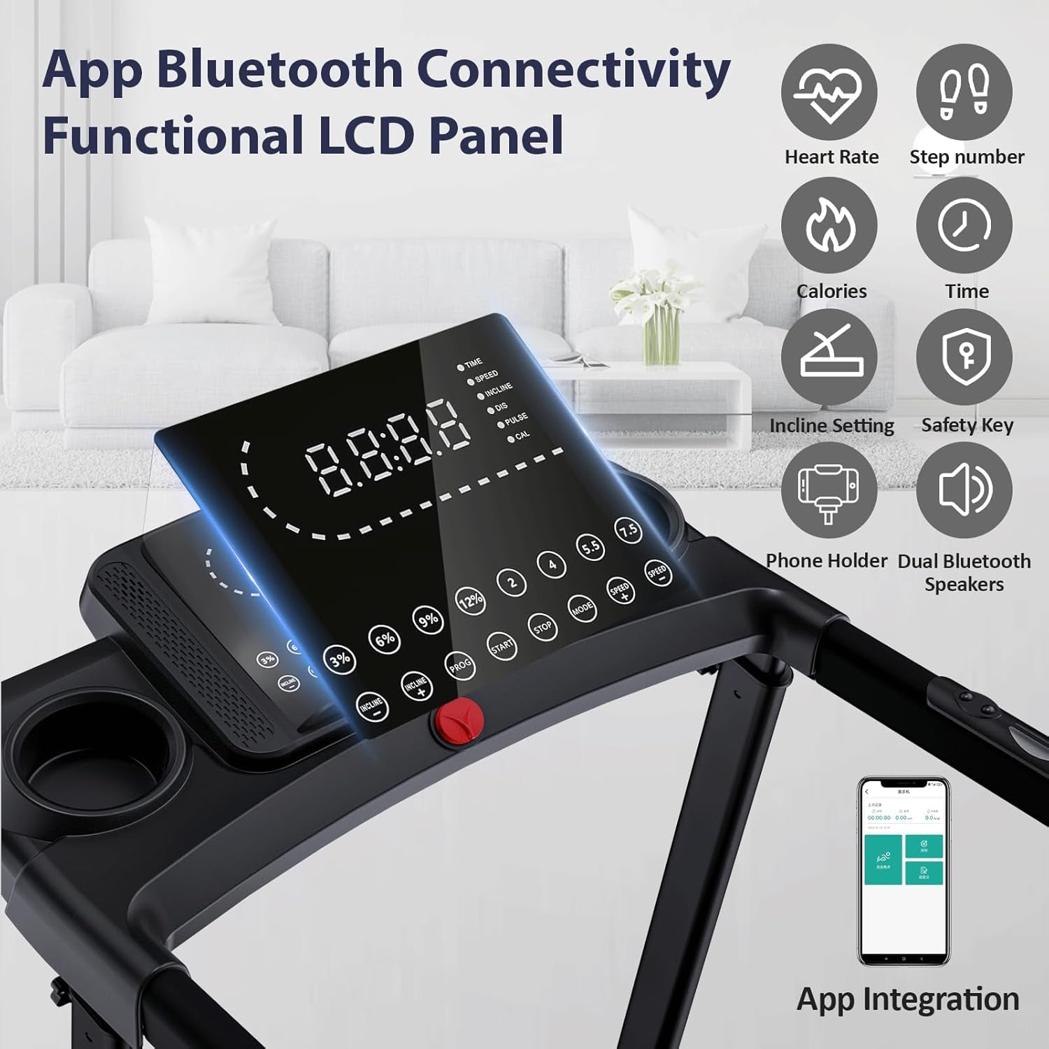 3.5 HP Auto Incline Folding Treadmill for Home | Adjustable Handle Bars, Built-In Speaker, 300lb Capacity