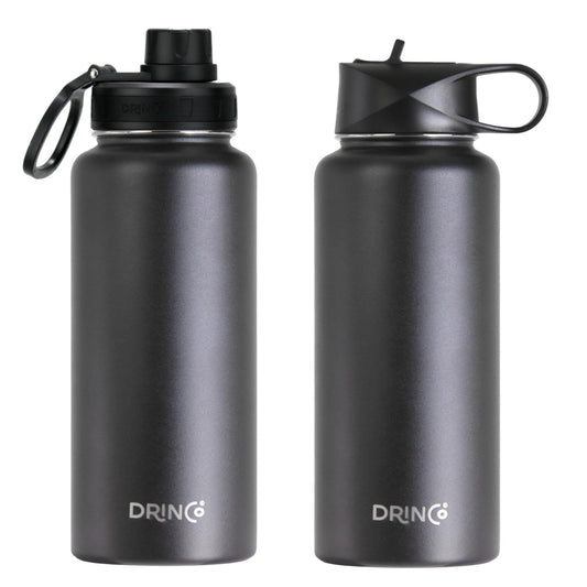 Family Hydration Bottle, 32oz Insulated Stainless Steel (Black)