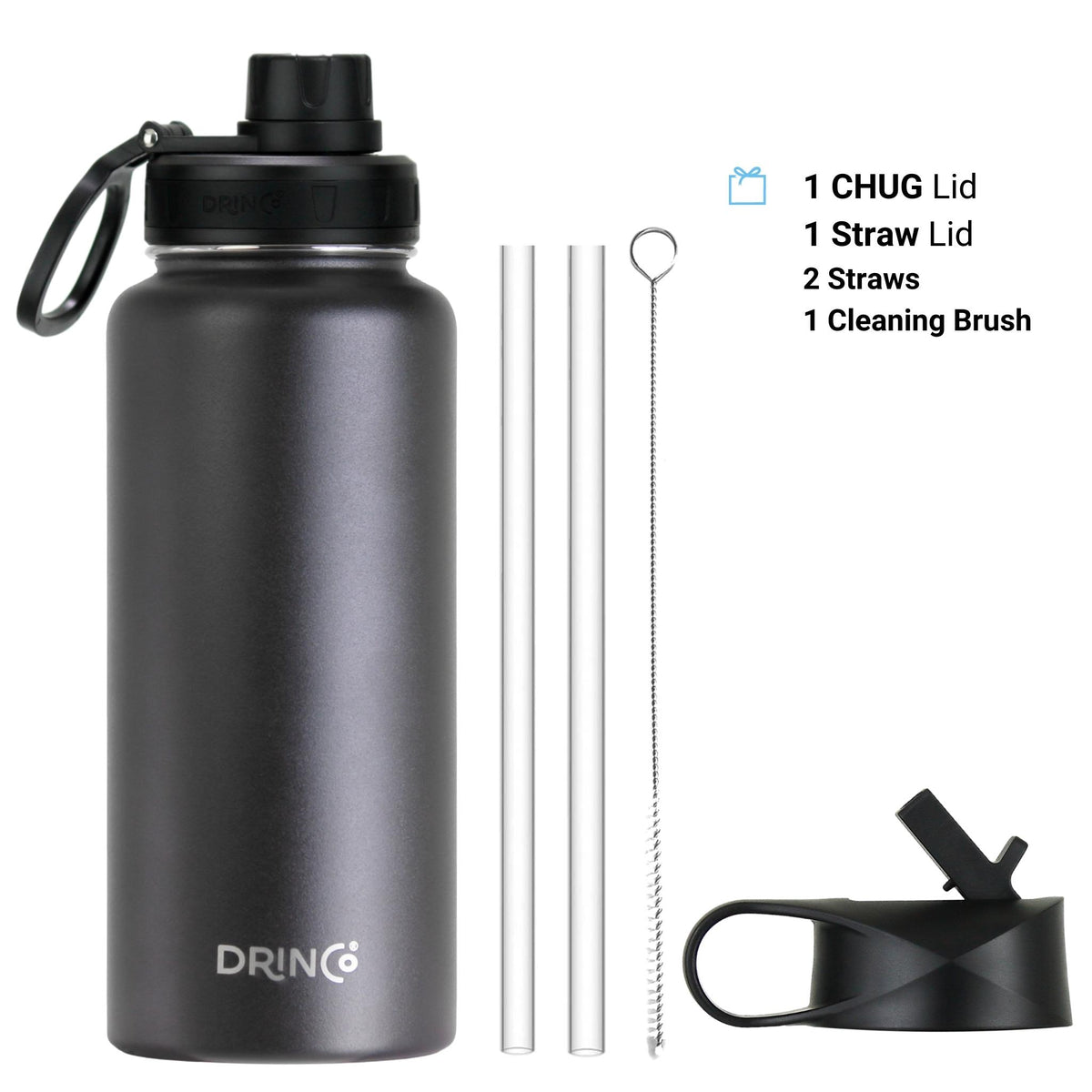 Family Hydration Bottle, 32oz Insulated Stainless Steel (Black)