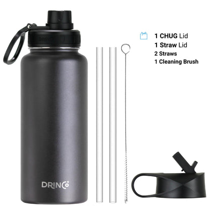 Family Hydration Bottle, 32oz Insulated Stainless Steel (Black)