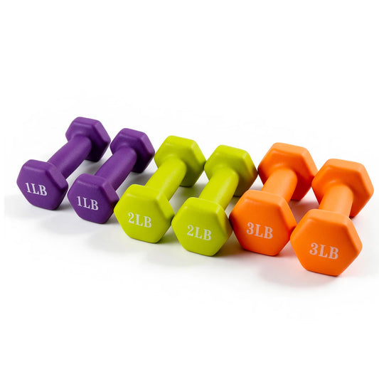 1, 2 & 3 Lb Neoprene Dumbbell Set with Non-Slip Grip & Rack for Home Gym, 3 Pairs