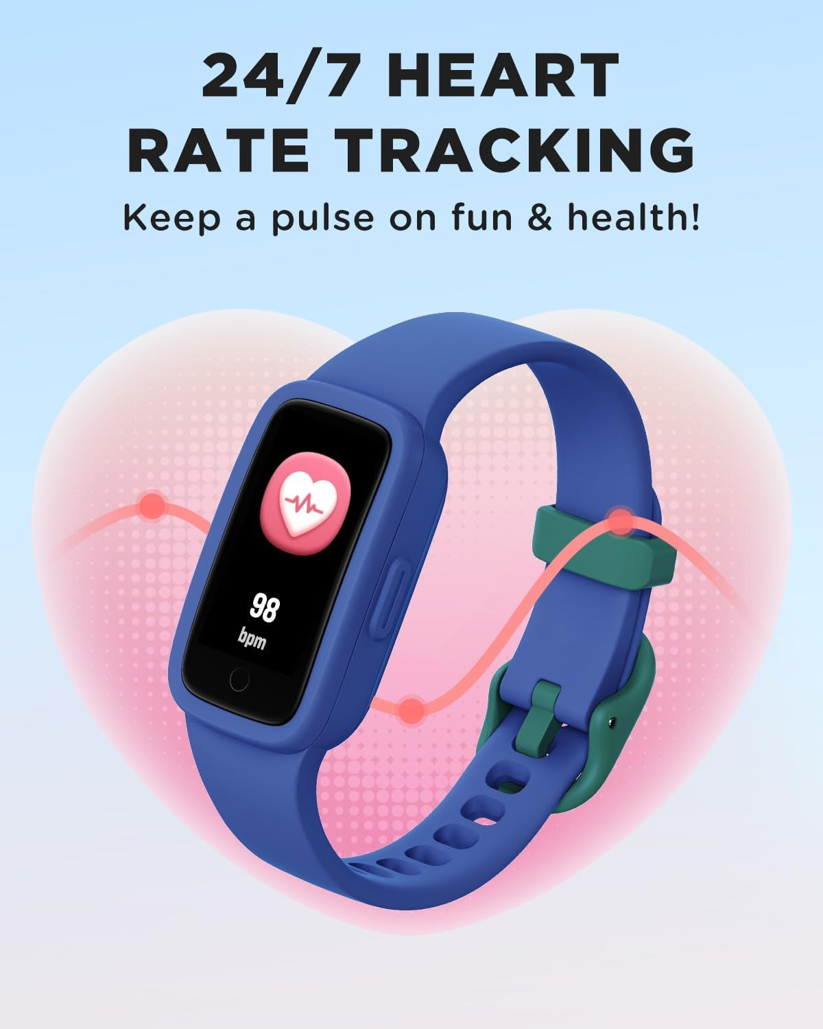 Kid's Fitness Tracker, Vigor Fit Smart Fitness Tracker | 1.1" AMOLED Screen, 25 Sport Modes, Heart Rate & Sleep Monitor, Blood Oxygen Sensor, Smart Notifications, IP68 Waterproof