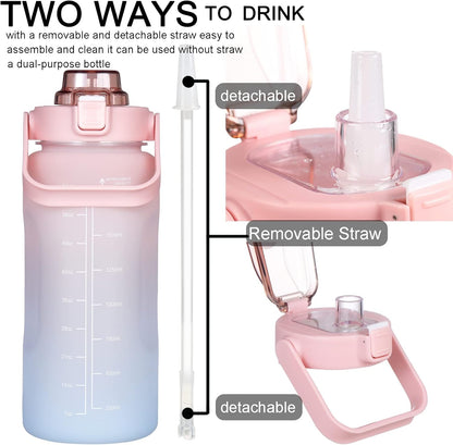 64 oz Motivational Water Bottle with Straw & Time Marker | Half-Gallon Leakproof BPA-Free Hydration Jug for Fitness, Gym, and Daily Use