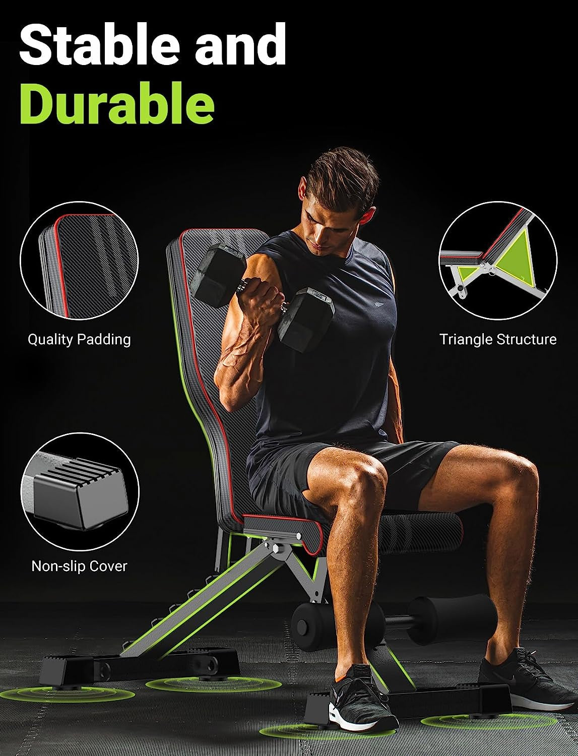 Adjustable Foldable Weight Bench for Full-Body Workouts | Incline, Decline & Flat Utility Bench for Home Gym Strength Training | Heavy-Duty Steel Frame