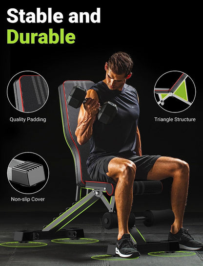 Adjustable Foldable Weight Bench for Full-Body Workouts | Incline, Decline & Flat Utility Bench for Home Gym Strength Training | Heavy-Duty Steel Frame