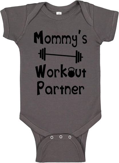 “Mommy’s or Daddys Workout Partner” Funny Baby Bodysuit | Family Fitness Outfit for Boys & Girls | Cute Active Baby Onesie