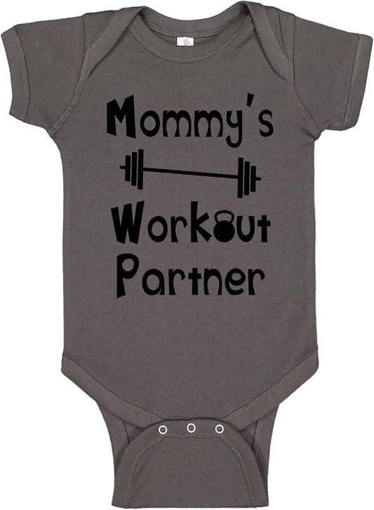 “Mommy’s or Daddys Workout Partner” Funny Baby Bodysuit | Family Fitness Outfit for Boys & Girls | Cute Active Baby Onesie