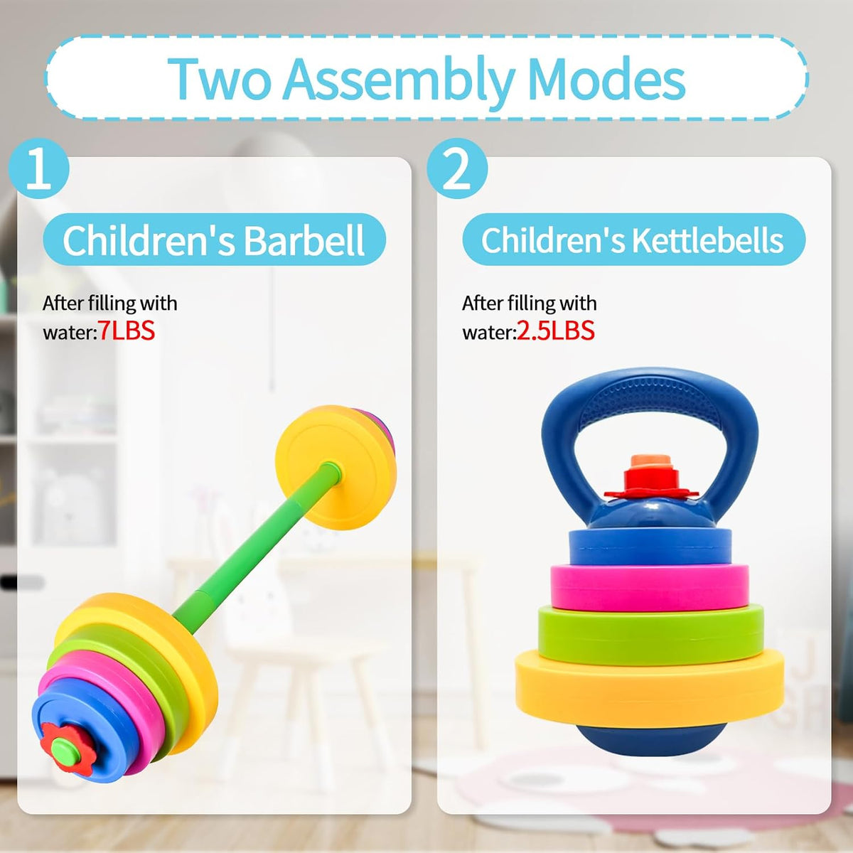 Kids Weight Set – Adjustable Barbell & Kettlebell with Water Bottle