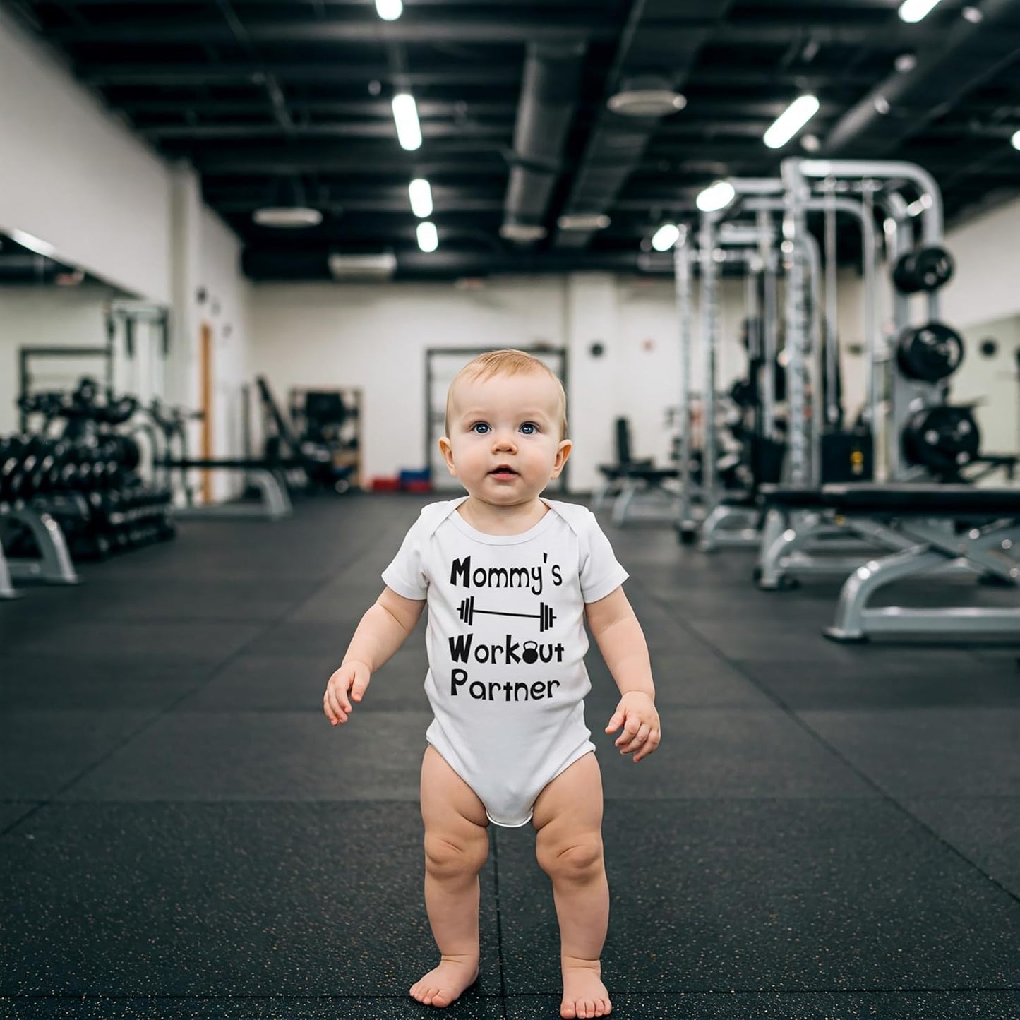 “Mommy’s or Daddys Workout Partner” Funny Baby Bodysuit | Family Fitness Outfit for Boys & Girls | Cute Active Baby Onesie