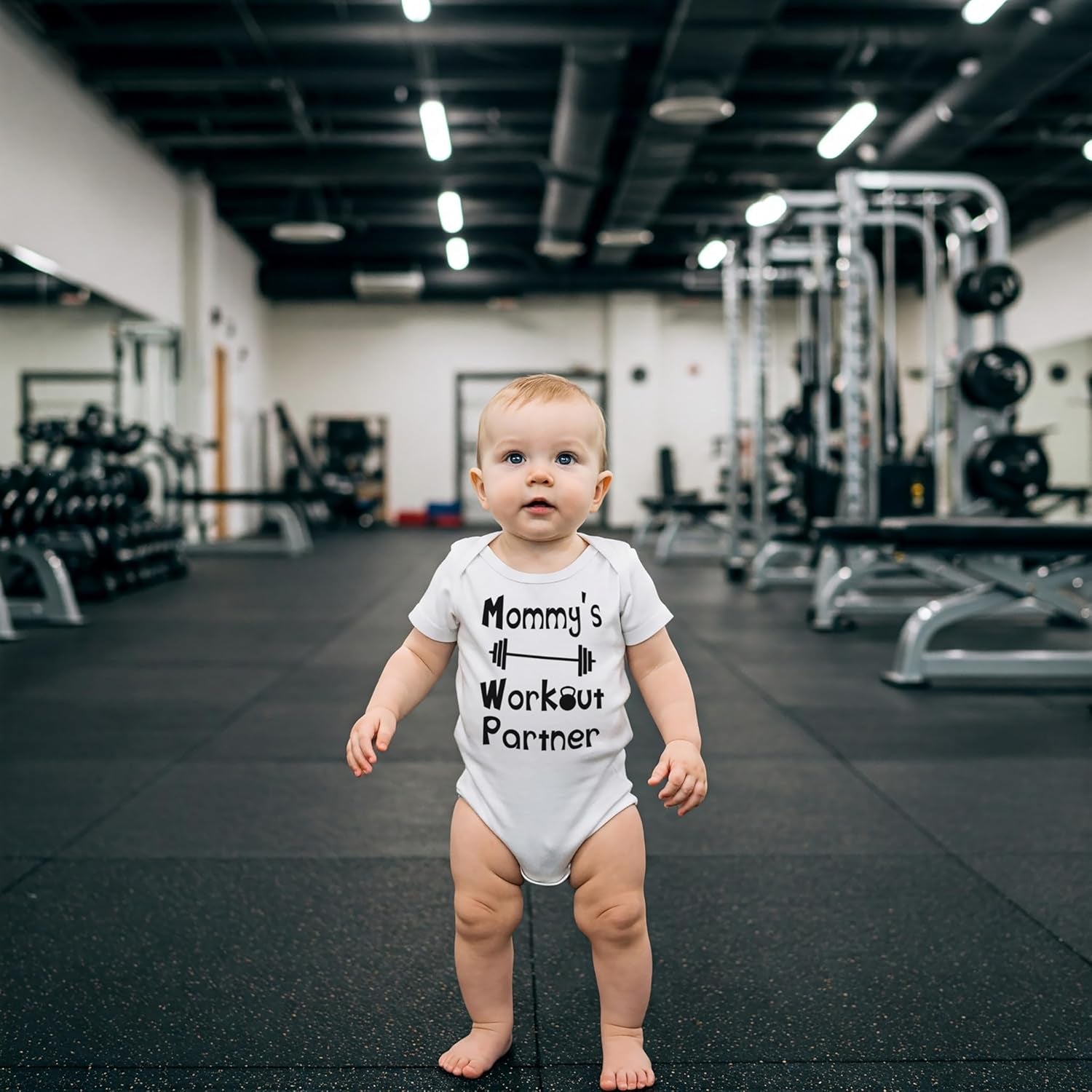 “Mommy’s or Daddys Workout Partner” Funny Baby Bodysuit | Family Fitness Outfit for Boys & Girls | Cute Active Baby Onesie