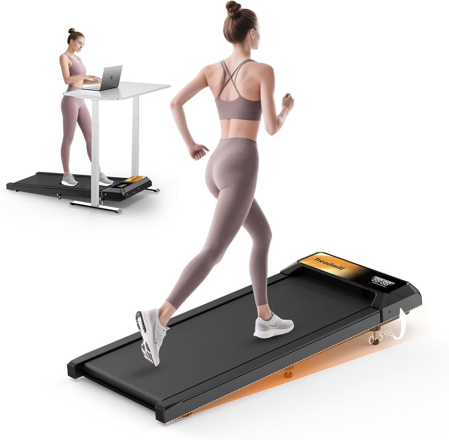 2.5 HP Walking Treadmill Pad with 5% Incline | Compact Under-Desk Treadmill for Home & Office | Remote Control, LED Display, 265lb Capacity