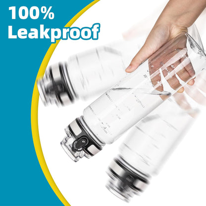 32 oz Motivational Water Bottle with Time Marker & Chug Lid | Leak-Proof, BPA-Free Tritan Plastic | One-Hand Flip Top & Carry Strap